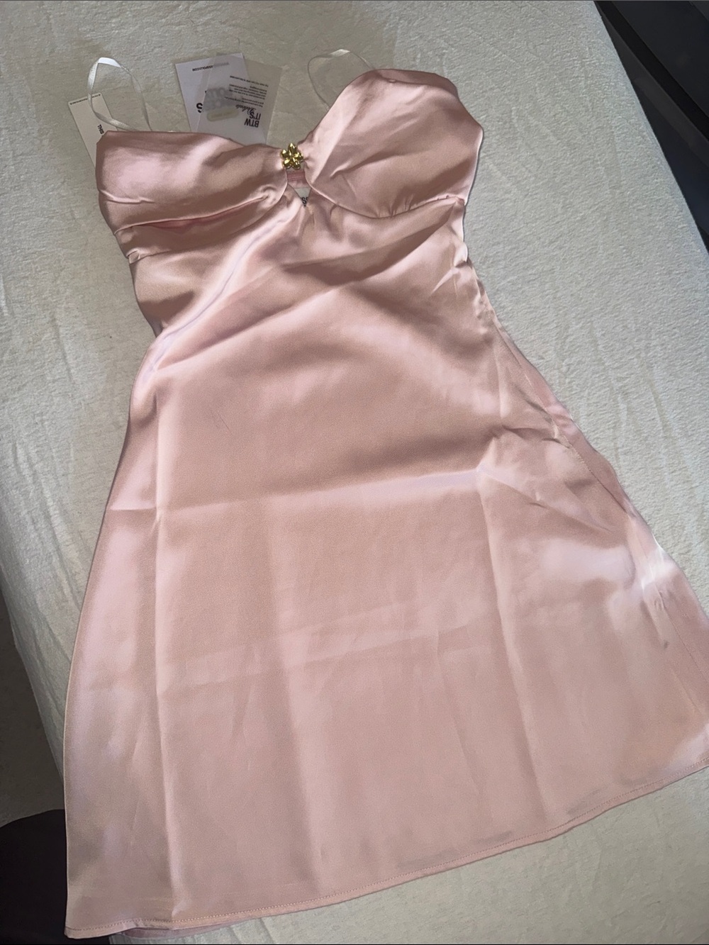 Princess Polly Blush Satin Mini Dress with Center Accent